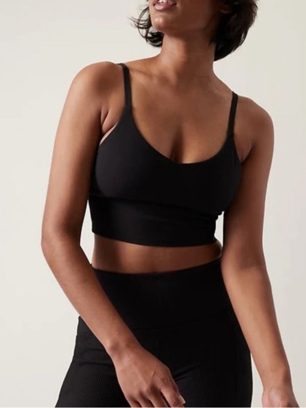 Black Athleta Elation V-Neck Longline Sports Bra